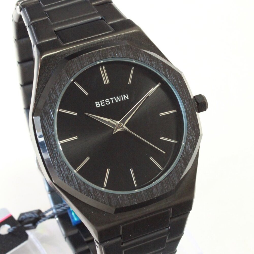 Men's Sports Watch Integrated Bracelet Blacked Out Quartz 41.5mm